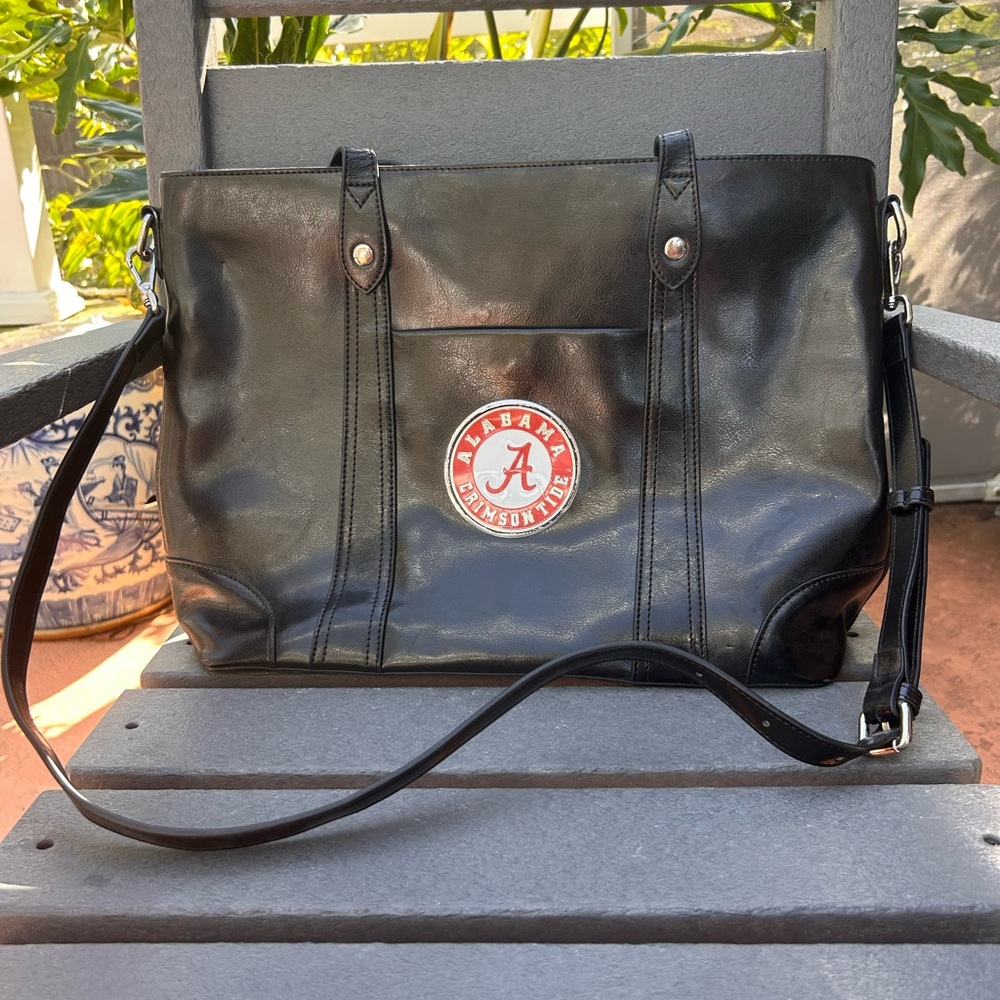 Black Alabama Crimson Tide Leather Laptop Tote